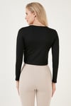 Lela Slim Fit Kare Yaka Crop Bayan Bluz 5865403 SİYAH