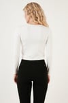 Lela Slim Fit Kare Yaka Crop Bayan Bluz 5865403 BEYAZ