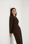 Lela Slim Fit Kruvaze Yaka Pileli Bele Oturan Bayan Takım 6928884 KAHVE