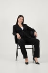 Lela Slim Fit Kruvaze Yaka Pileli Bele Oturan Bayan Takım 6928884 SİYAH
