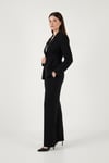 Lela Slim Fit Kruvaze Yaka Pileli Bele Oturan Bayan Takım 6928884 SİYAH