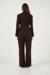 Lela Slim Fit Kruvaze Yaka Pileli Bele Oturan Bayan Takım 6928884 KAHVE