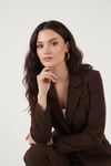 Lela Slim Fit Kruvaze Yaka Pileli Bele Oturan Bayan Takım 6928884 KAHVE