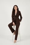 Lela Slim Fit Kruvaze Yaka Pileli Bele Oturan Bayan Takım 6928884 KAHVE