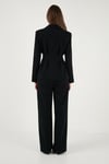 Lela Slim Fit Kruvaze Yaka Pileli Bele Oturan Bayan Takım 6928884 SİYAH