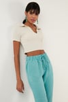 Lela Slim Fit Polo V Yaka Crop Bayan Bluz 5865035 TAŞ