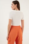 Lela Slim Fit Polo V Yaka Crop Bayan Bluz 5865035 EKRU