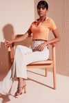 Lela Slim Fit Polo V Yaka Crop Bayan Bluz 5865035 AÇIK ORANJ