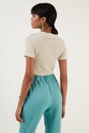 Lela Slim Fit Polo V Yaka Crop Bayan Bluz 5865035 TAŞ