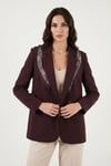 Lela Slim Fit Şal Detaylı Kruvaze Yaka Bayan Ceket 6927665 MÜRDÜM