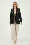 Lela Slim Fit Şal Detaylı Kruvaze Yaka Bayan Ceket 6927665 SİYAH