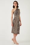 Lela Slim Fit Tek Omuzlu Yırtmaçlı Bağlama Detaylı Midi Bayan Elbise 5866272 LEOPAR