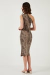 Lela Slim Fit Tek Omuzlu Yırtmaçlı Bağlama Detaylı Midi Bayan Elbise 5866272 LEOPAR