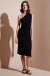 Lela Slim Fit Tek Omuzlu Yırtmaçlı Bağlama Detaylı Midi Bayan Elbise 5866272 SİYAH