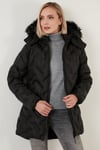 Lela Slim Fit Yakası Suni Kürklü Çıkarılabilir Kapüşonlu Uzun Bayan Mont 5760082 SİYAH