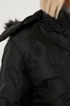 Lela Slim Fit Yakası Suni Kürklü Çıkarılabilir Kapüşonlu Uzun Bayan Mont 5760082 SİYAH
