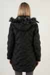 Lela Slim Fit Yakası Suni Kürklü Çıkarılabilir Kapüşonlu Uzun Bayan Mont 5760082 SİYAH