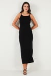 Lela Slim Fit Yırtmaç Detaylı Midi Boy Bayan Elbise 5866224 SİYAH