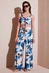 Lela Slim Fit Yüksek Bel Bol Paça Crop Üst Desenli Kadın Takım 5866120 SAKS