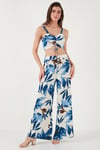 Lela Slim Fit Yüksek Bel Bol Paça Crop Üst Desenli Kadın Takım 5866120 SAKS