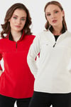 Lela Slim Fit Yumuşak Dokulu Anti-Pilling Tüylenme Yapmayan 2'li Paket Bayan Polar 5907000S2 KIRMIZI-EKRU