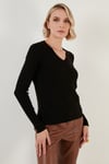 Lela Soft Akrilik Fitilli V Yaka Bayan Kazak 6329045 SİYAH