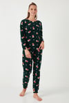 Lela Standart Fit Bisiklet Yaka Kadın Pijama Takımı 6093735 YEŞİL
