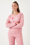 Lela Standart Fit Bisiklet Yaka Kadın Pijama Takımı 6093735 PUDRA