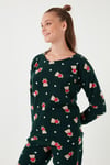 Lela Standart Fit Bisiklet Yaka Kadın Pijama Takımı 6093735 YEŞİL