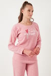 Lela Standart Fit Bisiklet Yaka Kadın Pijama Takımı 6093735 PUDRA