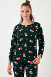 Lela Standart Fit Bisiklet Yaka Kadın Pijama Takımı 6093735 YEŞİL