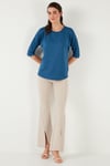 Lela Standart Fit Bisiklet Yaka Truvakar Kol 2'li Paket Kadın Bluz 5861416YS2 SİYAH-İNDİGO