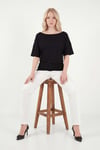 Lela Standart Fit Drape Detaylı Yarasa Kol Kadın T Shirt 5866962 SİYAH
