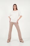 Lela Standart Fit Drape Detaylı Yarasa Kol Kadın T Shirt 5866962 EKRU