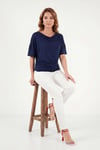 Lela Standart Fit Drape Detaylı Yarasa Kol Kadın T Shirt 5866962 LACİVERT