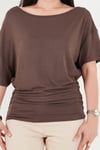 Lela Standart Fit Drape Detaylı Yarasa Kol Kadın T Shirt 5866962 KAHVE