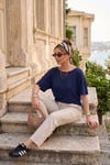 Lela Standart Fit Drape Detaylı Yarasa Kol Kadın T Shirt 5866962 LACİVERT