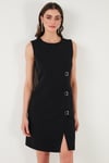 Lela Standart Fit Kemerli Bisiklet Yaka Mini Abiye Bayan Elbise 611EL1964 SİYAH