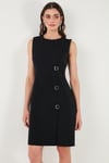 Lela Standart Fit Kemerli Bisiklet Yaka Mini Abiye Bayan Elbise 611EL1964 SİYAH