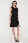 Lela Standart Fit Kemerli Bisiklet Yaka Mini Abiye Bayan Elbise 611EL1964 SİYAH