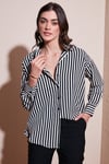Lela Standart Fit Klasik Yaka Çizgili Bayan Gömlek 6772894 SİYAH