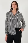Lela Standart Fit Klasik Yaka Çizgili Bayan Gömlek 6772894 SİYAH