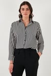Lela Standart Fit Klasik Yaka Çizgili Bayan Gömlek 6772894 SİYAH