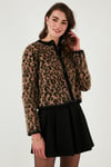 Lela Standart Fit Leoparlı Yumuşak Dokulu Crop Bayan Hırka 4614502 LEOPAR