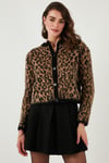 Lela Standart Fit Leoparlı Yumuşak Dokulu Crop Bayan Hırka 4614502 LEOPAR
