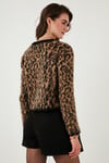 Lela Standart Fit Leoparlı Yumuşak Dokulu Crop Bayan Hırka 4614502 LEOPAR