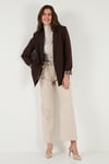 Lela Standart Fit Mono Yaka Desenli Astar Detaylı Blazer Bayan Ceket 6524003 KAHVE