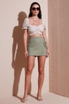 Lela Streç Bağlamalı Slim Fit Yüksek Bel Mini Bayan Şort Etek 5865745 Olive