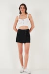 Lela Streç Bağlamalı Slim Fit Yüksek Bel Mini Bayan Şort Etek 5865745 SİYAH