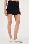 Lela Streç Bağlamalı Slim Fit Yüksek Bel Mini Bayan Şort Etek 5865745 SİYAH